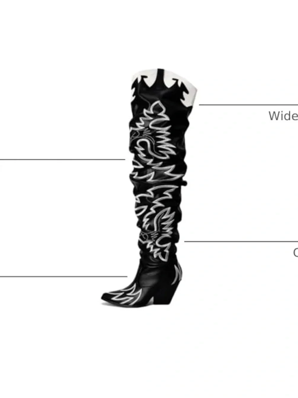 Black Over-the-Knee Boots with Embroidered Flame Detail